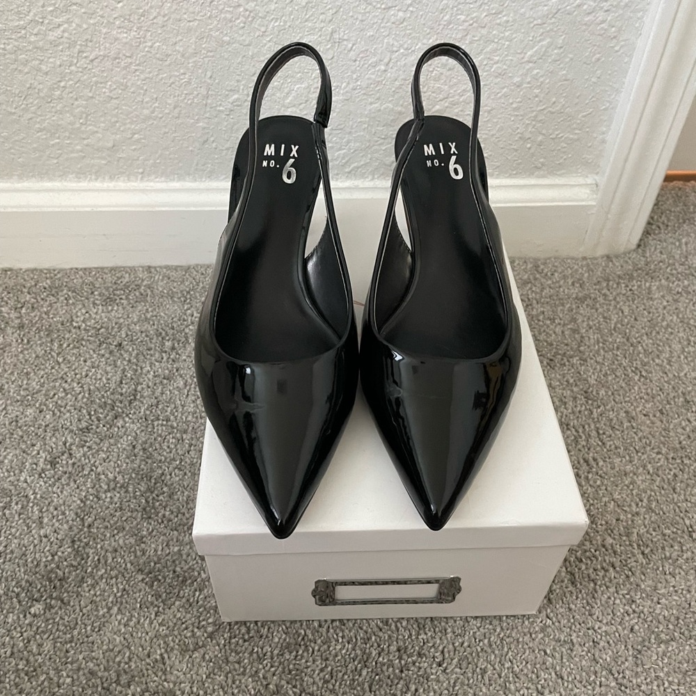 NWOT Glossy Slingback Heels | Black - Picture 4 of 6